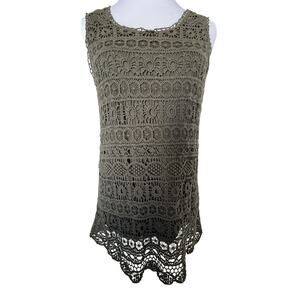 Christopher & Banks Size Small dark green crochet lined top women long sleeveles